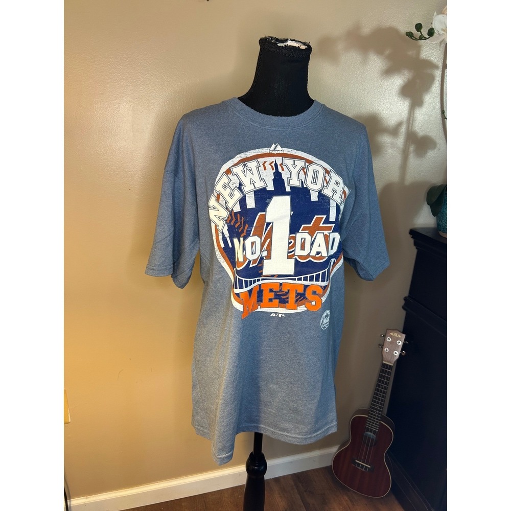 Majestic New York Mets #1 Dad T-Shirt Mens Large Blue Heather MLB Graphic Tee